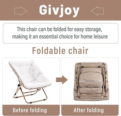 Comfy Folded Chair, Soft Faux Fur Oversized Folding Chair, Flexible Lounge Lazy for Kids Girls Teens Adults, Moon Chair for Dorm Rooms, Bedroom, Living Room