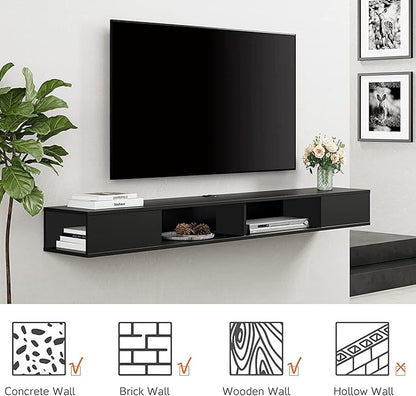 WAMPAT 70 inch Black Floating TV Stand, Entertainement Center Wall Mount for 75 inch TV, Media Console for Under TV with Storage for Living Room