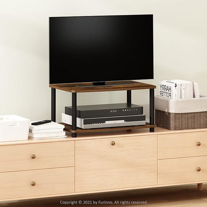 Furinno Turn-N-Tube 2-Tier TV Riser, Small Elevated No Tools TV Stand for TV up to 32 inch, 15.8" x 23.8" x 11", Amber Pine/Black