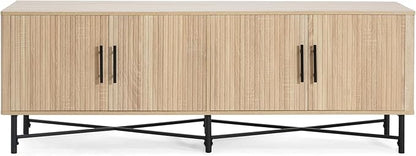 Christopher Knight Home Saral Modern 65 Inch TV Stand for TV up to 70 inch, TV Entertainment Center with Storage Adjustable Shelf, Wooden TV Console Table with Storage for Living Room, Natural