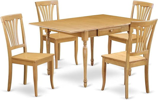 East West Furniture MZAV5-OAK-W 5 Piece Dining Set Includes a Rectangle Dining Room Table with Dropleaf and 4 Wood Seat Chairs, 36x54 Inch, Oak
