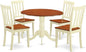 East West Furniture DLAN5-BMK-W 5 Piece Kitchen Table & Chairs Set Includes a Round Dining Room Table with Dropleaf and 4 Solid Wood Seat Chairs, 42x42 Inch, Buttermilk & Cherry