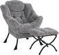 LITA Lazy Chair with Ottoman, Modern Accent Leisure Upholstered Sofa, Contemporary Lounge Reading Chair with Armrests and a Side Pocket for Living Room, Bedroom & Small Space, Plush Grey