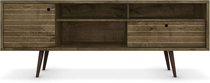 Manhattan Comfort Liberty Collection Mid Century Modern TV Stand With Three Shelves and Two Cabinets With Splayed Legs, Wood, Rustic Brown, Large (202AMC9)