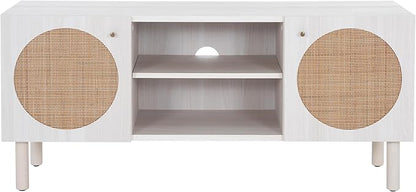 SAFAVIEH Home Collection Ophelia Bleached White/Natural Rattan 2-Door 2-Shelf Entertainment Media Stand (Fits up to a 50" Flatscreen TV)