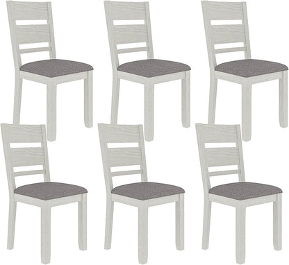 Dining Chairs Set of 6, Solid Wood Farmhouse Chairs with High Back and Upholstered Seat, Easy Assembly for Indoor Home, Dinner, Kitchen, Grey