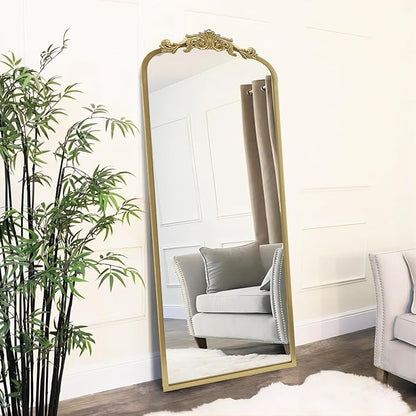 AIXI HOME Arched Gold Antique Full Length Mirror, 22"x65" Traditional Elegant Vintage Floor Body Mirror with Ornate Matel Frame, Baroque Inspired Home Decor for Bedroom/Living Room/Hallway