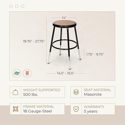 OEF Furnishings (2 Pack Height Adjustable Steel Stools, Black, 19-27"