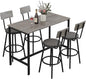 Dining Table Set for 4, 5-Piece Bar Table Set, Kitchen Table and Chairs, Counter Height High Top Table with 4 PU Upholstered Stools, Space-Saving Pub Table Sets for Small Space, Gray