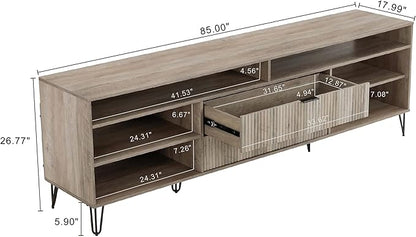 Manhattan Comfort Dumbo Mid Century Modern TV Stand for Televisions up to 80 Inches, Home Entertainment Center with Storage, 6 Shelves, 2 Drawers, No Tool Assembly, 85" Wide, Golden Brown