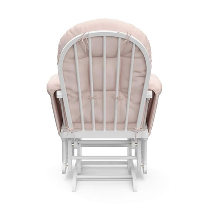 Storkcraft Premium Hoop Glider & Ottoman (White/Pink) — GREENGUARD Gold Certified Nursery Glider, Solid Wood Craftsmanship, Smooth-Gliding Nursery Chair and Ottoman, Award-Winning