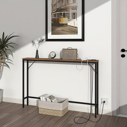 Tohomeor 5.9" Skinny Behind Sofa Console Table with Charging Station 47.24" Narrow Long Behind Couch Table with Power Outlets USB Ports Thin Entry Table for Entryway Living Room Hallway