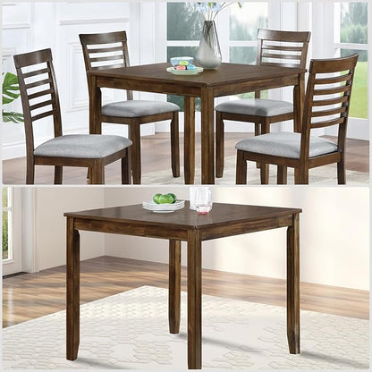 Dining Table for 4, Wooden Square Kitchen Table with Natural Woodgrain Finish, 34.5" MDF Modern Dining Table with Solid Wood Tapered Legs and Rounded Corners, Easy Assembly, Walnut