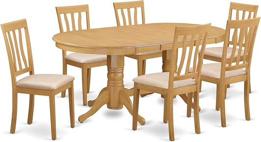 East West Furniture VAAN7-OAK-C 7 Piece Kitchen Table Set Consist of an Oval Dining Table with Butterfly Leaf and 6 Linen Fabric Upholstered Dining Chairs, 40x76 Inch, Oak