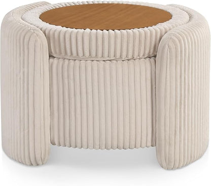 Furniture of America Lennox Modern Chenille 25-inch Round Storage Ottoman with Reversible Flip Top, Upholstered Footstool for Living Room, Bedroom, Entryway, Beige Pink