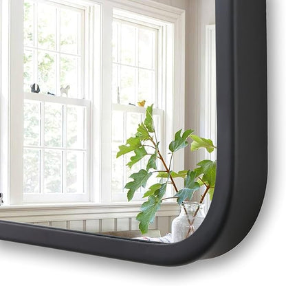 30"x48" Bathroom Wall Mirror with Matte Black Metal Frame & HD Glass, Copper-Free Mirrors Modern Rectangle Round Corner Framed Vanity Mirror - Horizontal or Vertical Installation