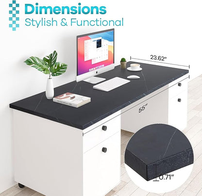 Kaboon Universal Tabletop 55"x23.62" Solid One-Piece Melamine Table Top, Double Desk L-Desk DIY, Home and Office Countertop,Cloud Atlas/Black Marble