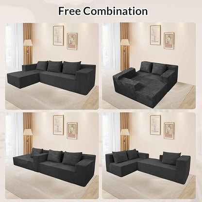 ANONER 103" Modular Sectional Sofa, L-Shaped Cloud Couch with Chaise, Corner Sofa with Deep Seat, Modern Minimalist Boneless Couch, Sectional Couches for Living Room, Apartment (Dark Grey)