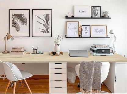 Kaboon Universal Tabletop 55"x20", Solid One-Piece Melamine Table Top, Double Desk L-Desk DIY, Home and Office, Oak/Grey Tone