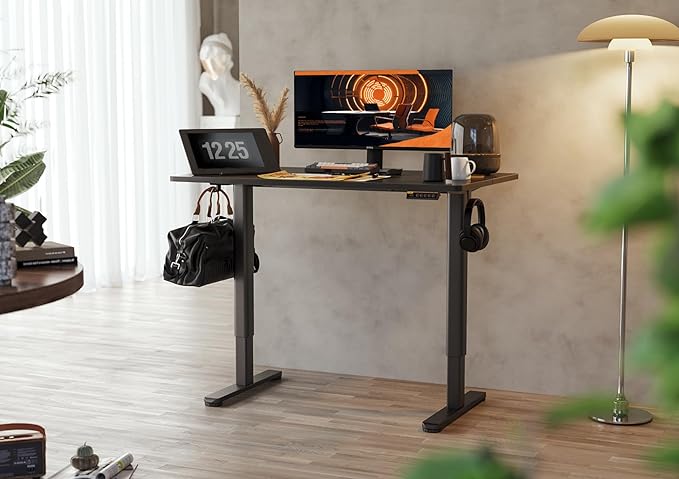 Claiks Electric Height Adjustable Stand Up Desk, 35x20 Inches Sit Stand Desk for Home Office, Black Top/Black Frame