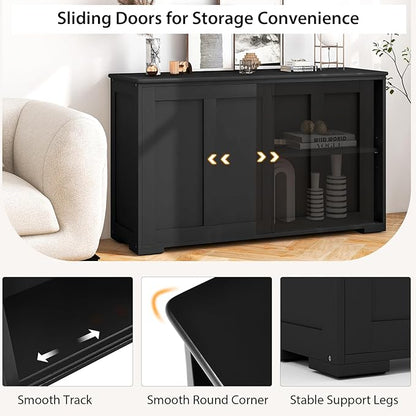 Costzon Sideboard Buffet Cabinet of 2, Wooden Kitchen Storage Cabinet with Adjustable Shelf, Sliding Barn Door, Accent Coffee Bar Cabinet Console Table for Living Room, Dining Room, Hallway