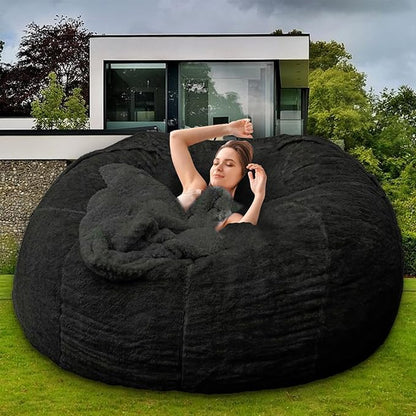 Bean Bag Chair for Adults Kids Without Filling Comfy Fluffy Giant Round Beanbag Lazy Sofa Cover for Reading Chair Floor Chair, 6FT, Black