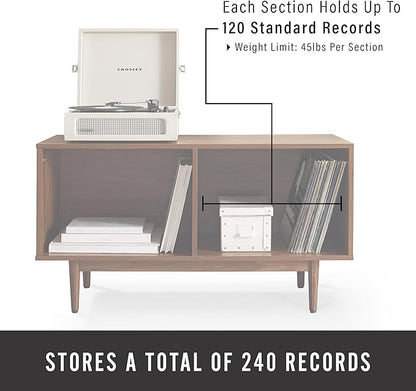 Crosley Furniture Liam Medium Vinyl Record Storage TV Stand and Entertainment Center, Media Console, Walnut