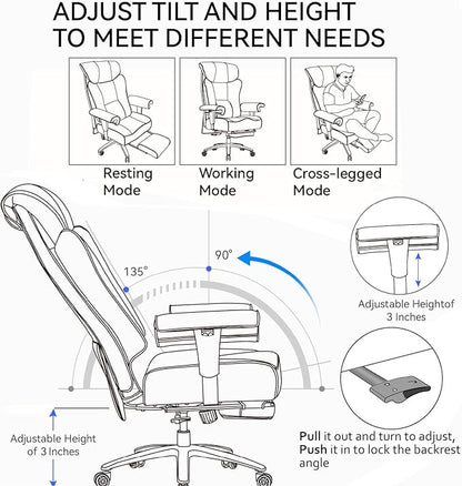 Efomao Big and Tall Green Office Chair 450LBS – Ergonomic High-Back Executive Chair with Footrest, Adjustable Padded Armrests, PU Leather Computer Chair with Lumbar Support for Home or Office, Yellow