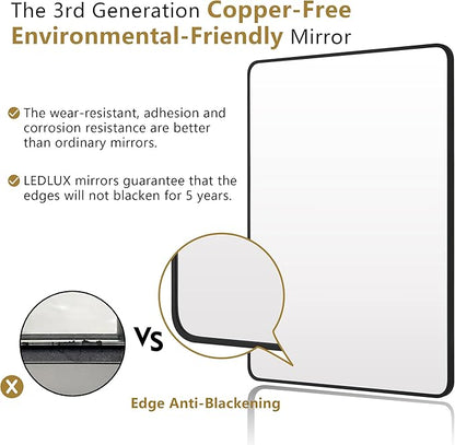24"x40" Bathroom Wall Mirror with Matte Black Metal Frame & HD Glass, Copper-Free Mirrors Modern Rectangle Round Corner Framed Vanity Mirror - Horizontal or Vertical Installation