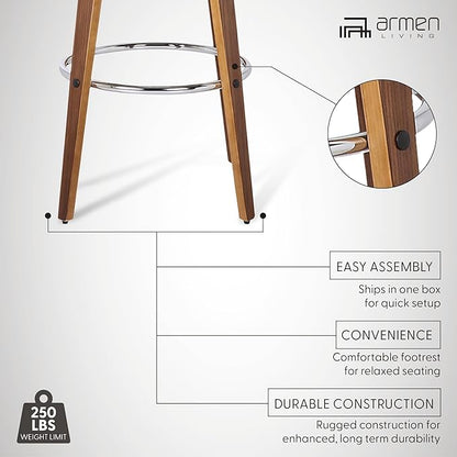Armen Living Shelly 26" Counter Height Swivel Brown Faux Leather and Walnut Wood Bar Stool - Set of 3