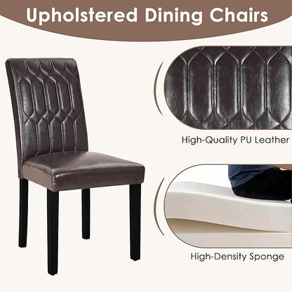 VECELO Upholstered Dining Chairs Set of 4, Modern PU Leather Accent Parsons, Solid Wood Legs w/Rubber Footpads, for Living Room Kitchen, Coffee
