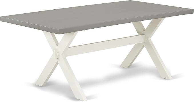 East West Furniture X097LA015-7 7 Piece Modern Dining Table Set Consist of a Rectangle Wooden Table with X-Legs and 6 Baby Blue Linen Fabric Upholstered Chairs, 40x72 Inch, Multi-Color
