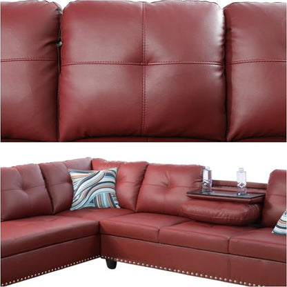 L-Shaped Sectional Sofa, Modern Sectional Couches Home Sofas for Living Room with Movable Chaise, Modular Living Room Sets Furniture for Apartment Bedroom & Office, Red