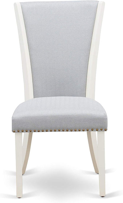 East West Furniture VEP0T05 Verona Parson Chairs - Nailhead Trim Grey Linen Fabric Padded Dining Chairs, Set of 2, Wirebrushed Linen White