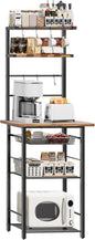 Kitchen Bakers Rack, 6-Tier Microwave Stand with Storage, Multifunctional Coffee Bar with Mesh Basket, Tall Utility Kitchen Storage Shelf, 5 Hooks, Easy Assembly, Rustic Brown