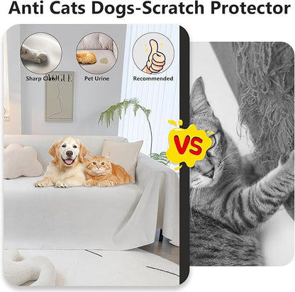 STACYPIK Waterproof White Couch Cover, Anti-Scratch Pet Protector for 2 Cushion Couch, Anti-Slip Sofa Couch Cover for Loveseat, Multi-use Sectional Cover for L-Shaped, Washable Sofa Slipcover-71X118IN