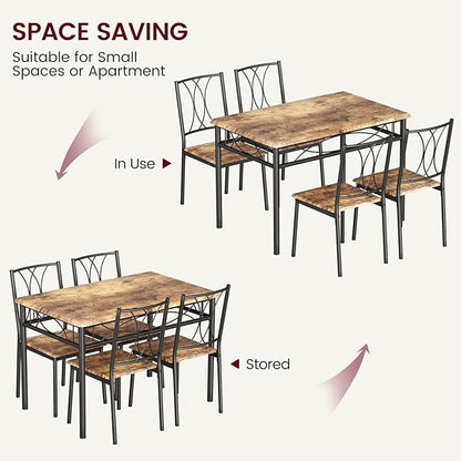 CABIHOME Dining Table Set for 4, Kitchen Table Set with 4 Chairs, Rectangular Dining Table Set for 4, Kitchen Table Set for Apartment, Small Space, Dining Room, Retro Brown