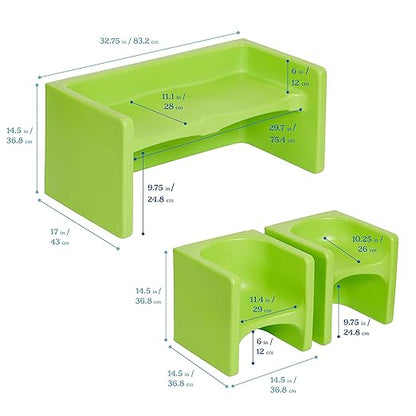 ECR4Kids Tri-Me Table and Cube Chair Set, Multipurpose Furniture, Lime Green, 3-Piece