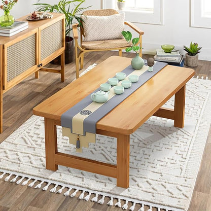 Japanese Floor Sitting Table, Folding Wood Tea Table Chabudai Japanese Coffee Table Low Table for Living Room Home Tatami Office (B 47.2 * 19.6 * 13.7 INCH)