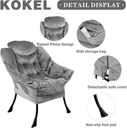 Lazy Chair with Folding Ottoman,Living Room Chairs, Accent Contemporary Lounge Chair, Single Steel Frame Leisure Sofa Chair with Armrests and A Side Pocket (DL22GRAY)