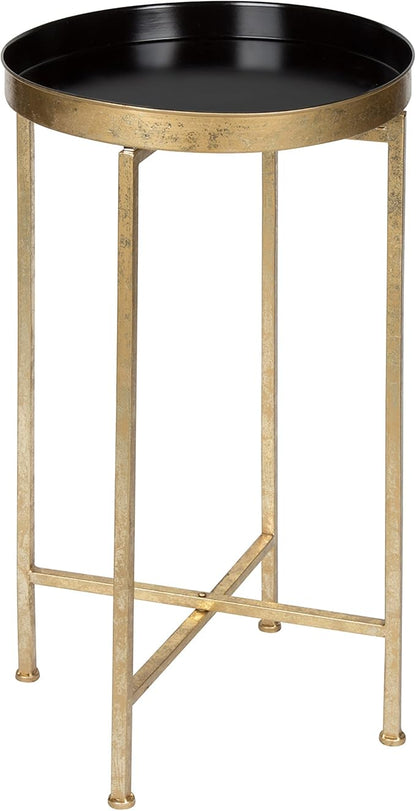Kate and Laurel Celia Round Metal Foldable Tray Accent Table, Black with Gold Base