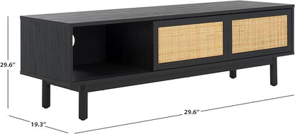 SAFAVIEH Aino TV Stand for up to 60" Flatscreen – Black, 2 Sliding Doors with Interior Storage, 1 Open Shelf, Entertainment Media Console (MED9619B)