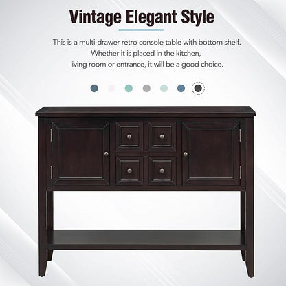 Merax Wood Farmhouse Buffet Table with Storage Shelf, 2 Drawers and Cabinets Buffet Coffee Bar Cabinet for Living Room Dinning Room Kitchen, Espresso