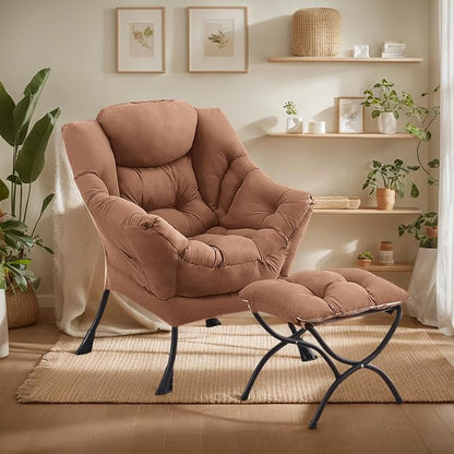 Large Lazy Chair with Ottoman, Accent Reading Chair with a Footrest, Cozy Lounge Armchair, Leisure Sofa Armchair for Living Room, Bedroom, Dorm Room, Office