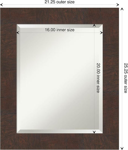 Amanti Art Brown Wall Mirror 25x21 Wildwood Brown Rectangle Bathroom Mirror for Wall Decor Living Room, Small Rustic Farmhouse Frame, Hangs Horizonally and Vertically, Bathroom Decor, Beveled Edge