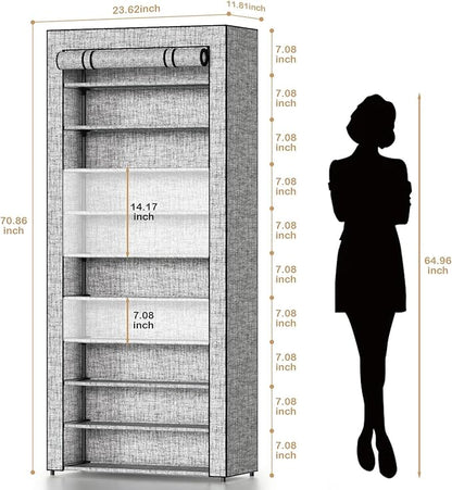 Covered Shoe Rack Tall Metal Shoes Rack Organizer for Entryway Garage Closet Tall Shoe Shelf Shoe Storage Cabinet Free Standing Large Garage Shoes Racks Organizer (23.6 L x 11.8W)