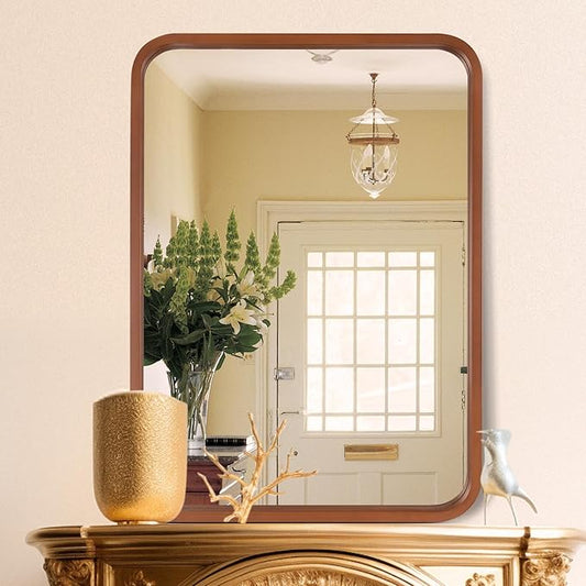 WallBeyond 30x40 Inch Wood Mirror for Bathroom, Wooden Frame Wall Mirror Farmhouse Wall Mounted Rectangle Mirror for Vanity (Horizontal/Vertical Walnut Color)