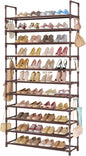 11 Tiers Tall Shoe Rack Holds 55 Pairs of Shoes with 18pcs Hooks Sturdy Wide Shoe Organizer Storage Free Standing Metal Shoe Shelf for Closet, Entryway Brown