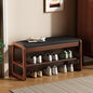 Wooden Shoe Storage Bench with Padded Top Cushion, Two-Tier Wooden Shoe Rack, Suitable for Bedrooms and Living Rooms, Black Walnut(39.4'')