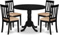 East West Furniture DLAN5-BLK-C 5 Piece Dining Room Table Set Includes a Round Kitchen Table with Dropleaf and 4 Linen Fabric Upholstered Dining Chairs, 42x42 Inch, Black